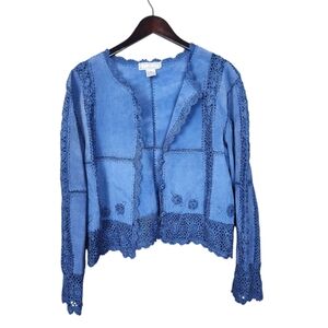 S.M.H.‎ Boutique Blue Leather Embroidered Jacket Medium
